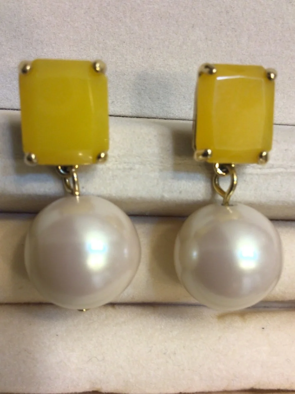 Kate Spade New York Dangle Drop Crystal/Glass Pearl Earrings 14k Gold Filled